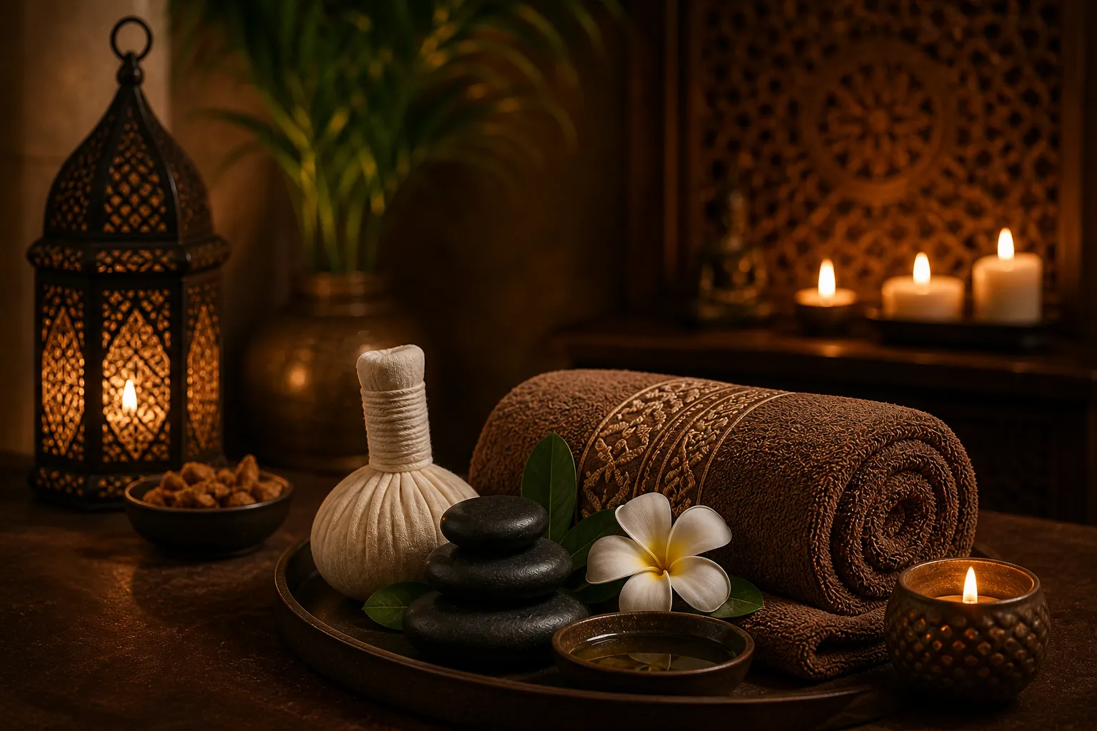 Spa oils and towels